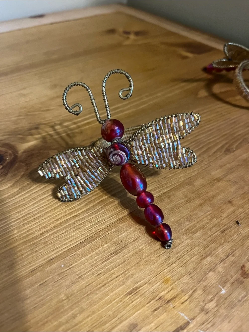 3 Pier one dragonfly napkin holders with glass red beads 3 1/2 x 3 1/2”